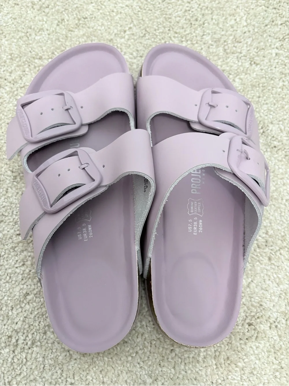 Double-Buckle Slide Sandals in Lavender